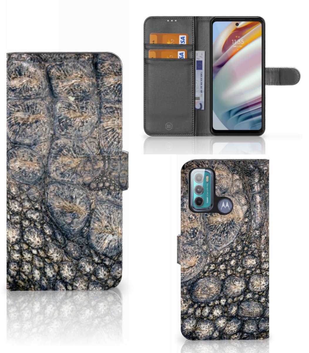 Motorola Moto G60 Telefoonhoesje met Pasjes Krokodillenprint