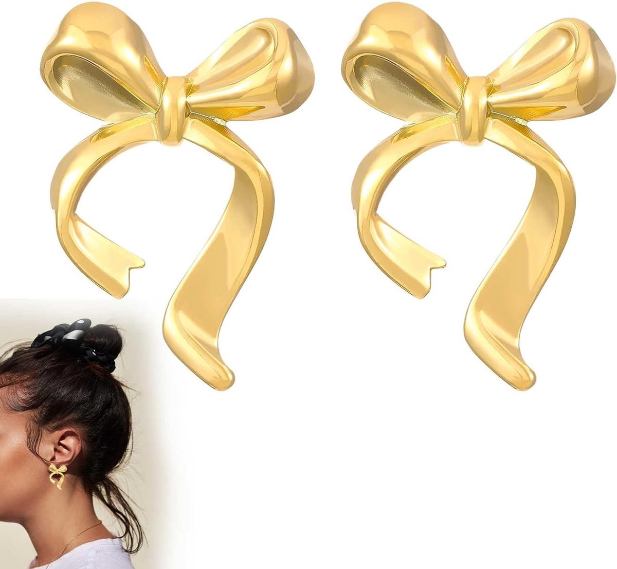 Elegante Strik Oorbellen voor Vrouwen van 14K Goud Geplateerd RVS, Perfect als Cadeau of voor Dagelijks Gebruik, Glanzend en Stijlvol Design