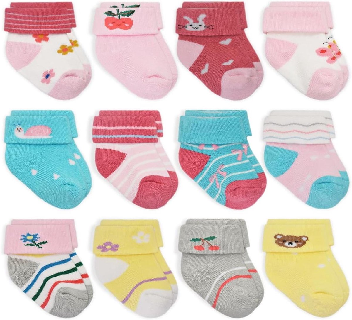 Babysokken 12 Paar - Warme Sokjes Kinderen - Winter Bescherming - Dikke Terry Stof - 0-3 Jaar - Meerdere Kleuren