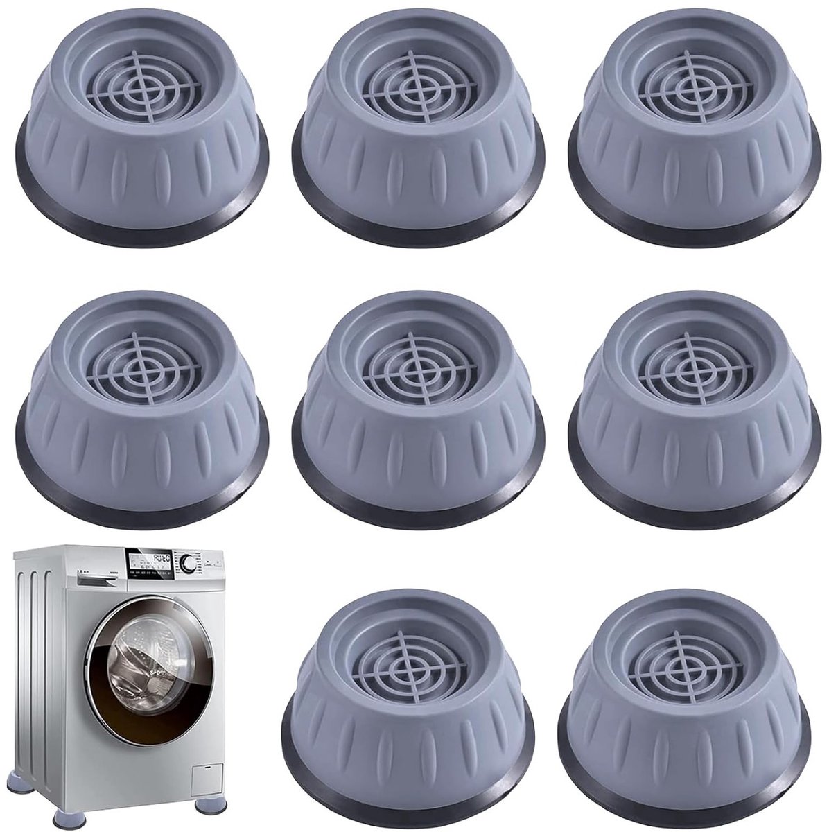 Antivibratie Voetkussens voor Wasmachines - 8 Stuks, Antislip en Geluiddempende Voetpads voor Droger, Koelkast en Tafels, Grijs