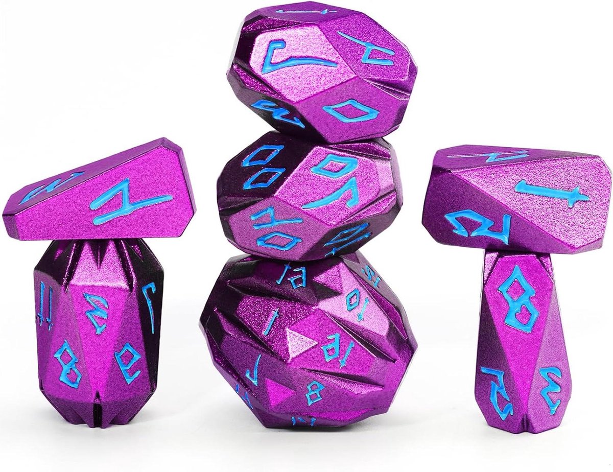 Metalen Dobbelstenen Set - RPG Dobbelstenen - Rollenspellen - Uniek Stonehenge Thema - 7 Delige Set - Paars Blauw