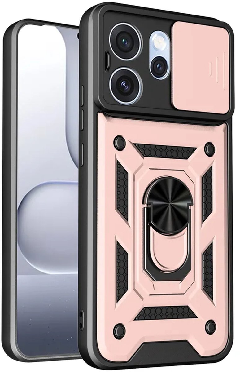MobyDefend Hoesje - Geschikt voor Oppo Reno15 Pro - Pantsercase Met Draaibare Ring - Rosé