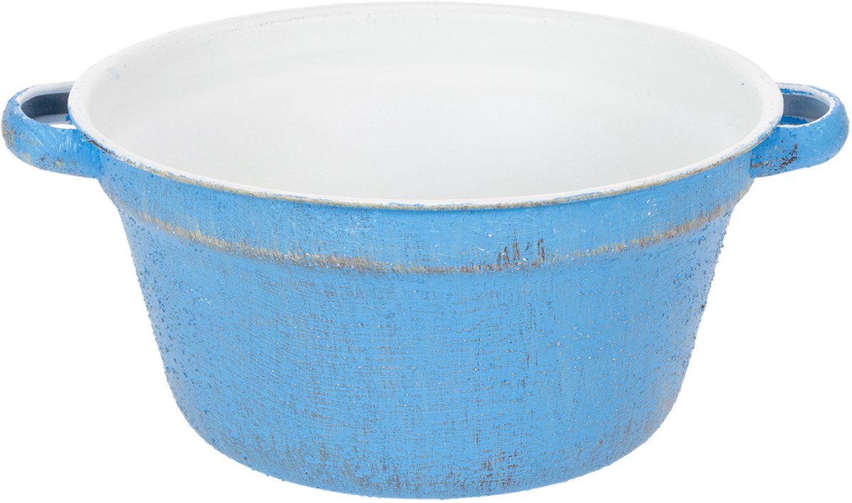 Decoratieve schaal/plantenbak, blauw metaal, shabby chic decoratie, Ø2