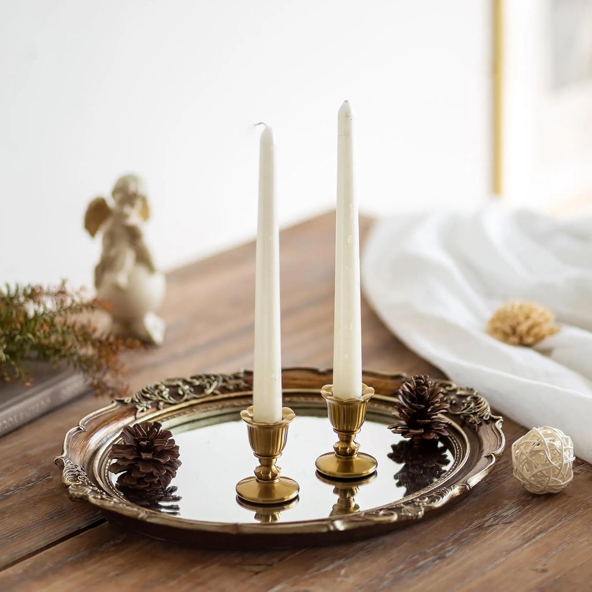 Vintage Kaarsenhouder - Set van 2 - Messing - Kleine Stick Kaarsenhouders - Goud voor Retro Antiek Tafeldecoratie - Bruiloft - Woonkamer - Kerstfeest - Adventskrans Decoratie – foto 3