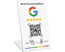 NFC Google Review Balie bord – Direct Reviews via Tap & QR Scan – Meer Klanten Verzamelen – Wit – Voor Bedrijven • Restaurants • Cafés • Winkels