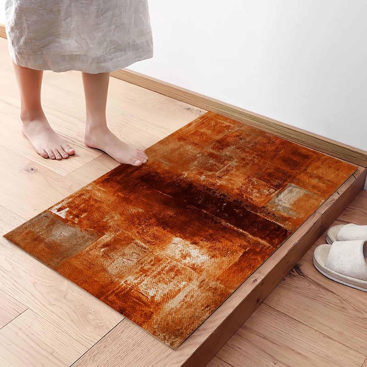 Verbrande oranje deurmat voor binnen - 50 x 80 cm, antislip welkomstmat voor terras, vinta
