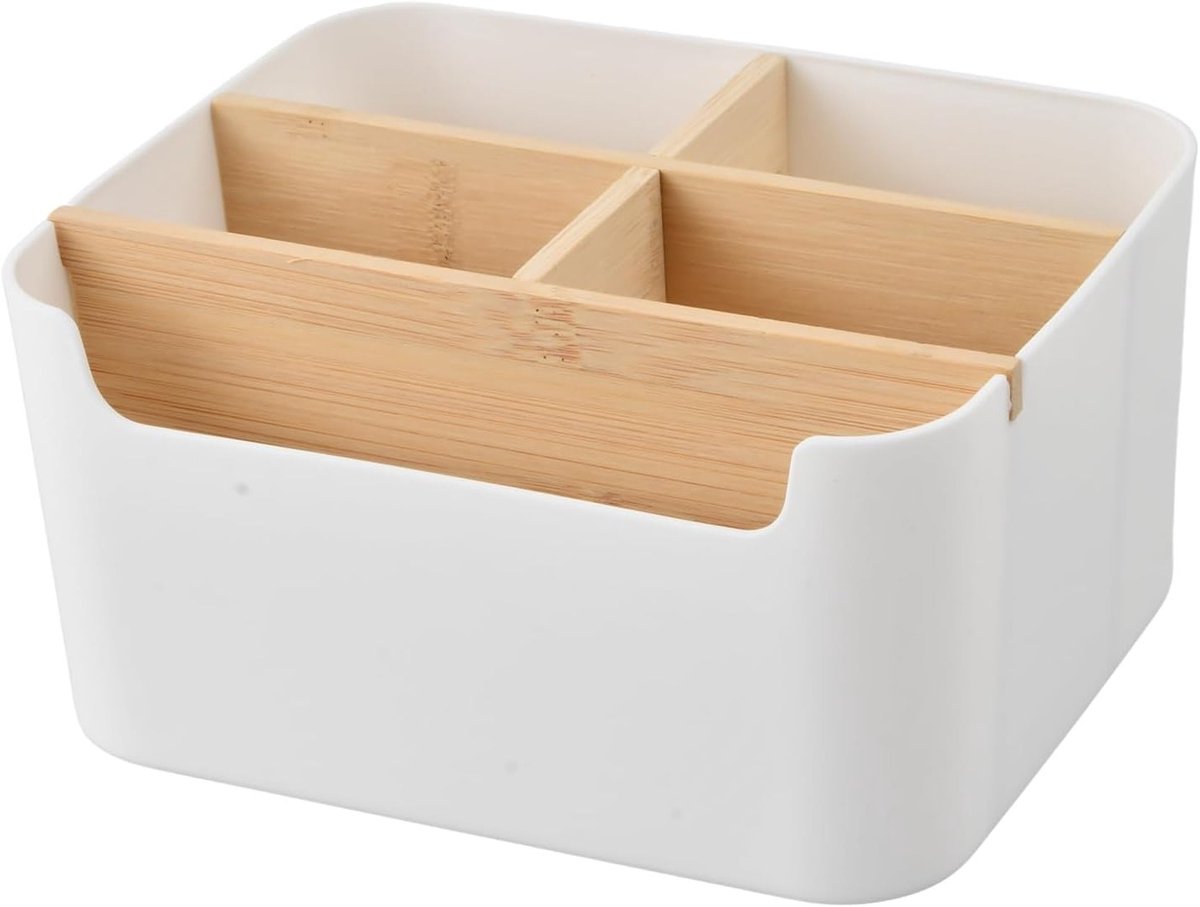 Multifunctionele Bureau Organizer met 5 Verwijderbare Compartimenten en Wasbare Opbergruimte in Wit voor een Georganiseerd Werkplek