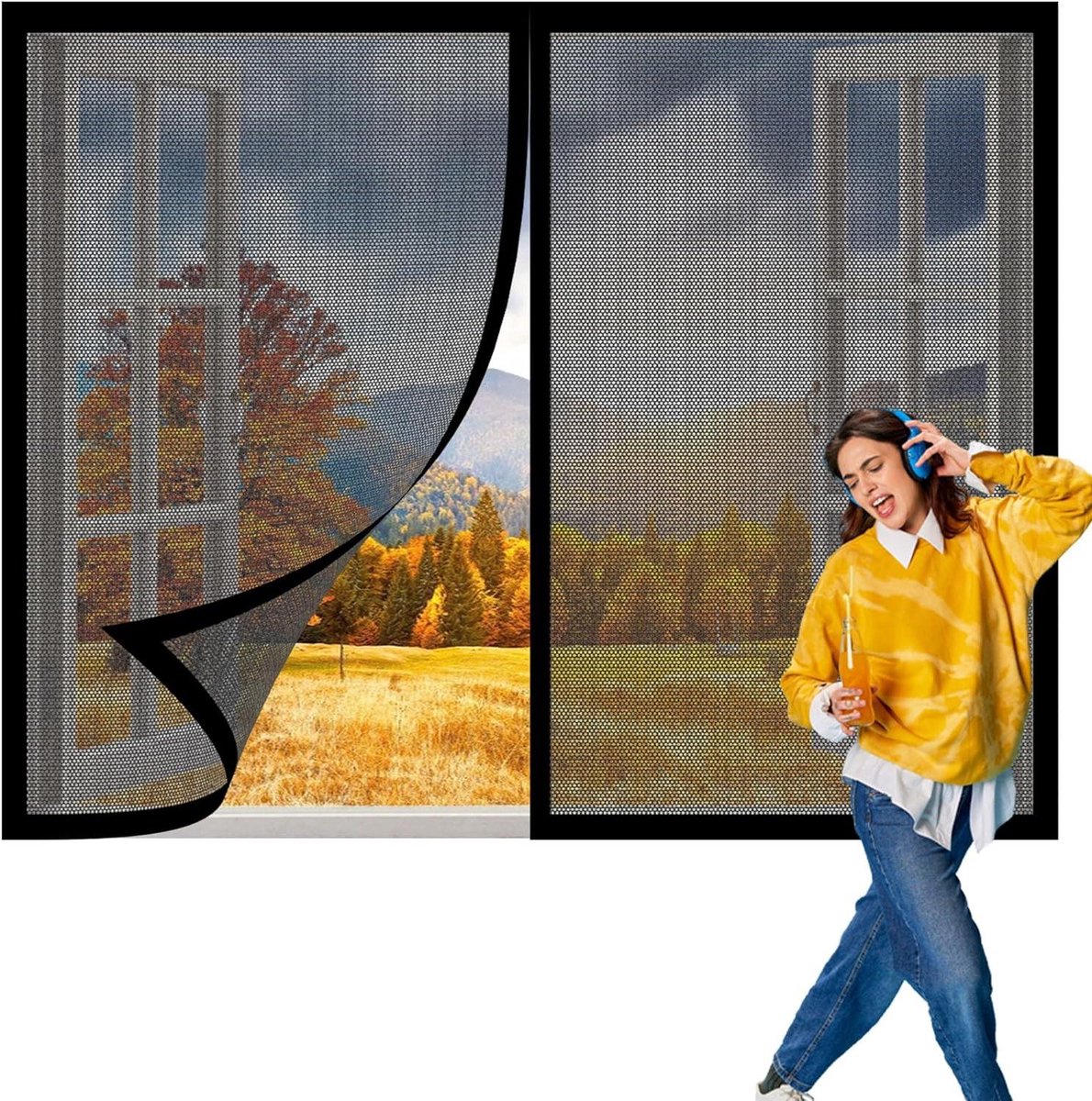 Raamhor met Muggennet 102 x 174 cm Muggenbescherming Vliegengaas Sluit Automatisch Zonder 