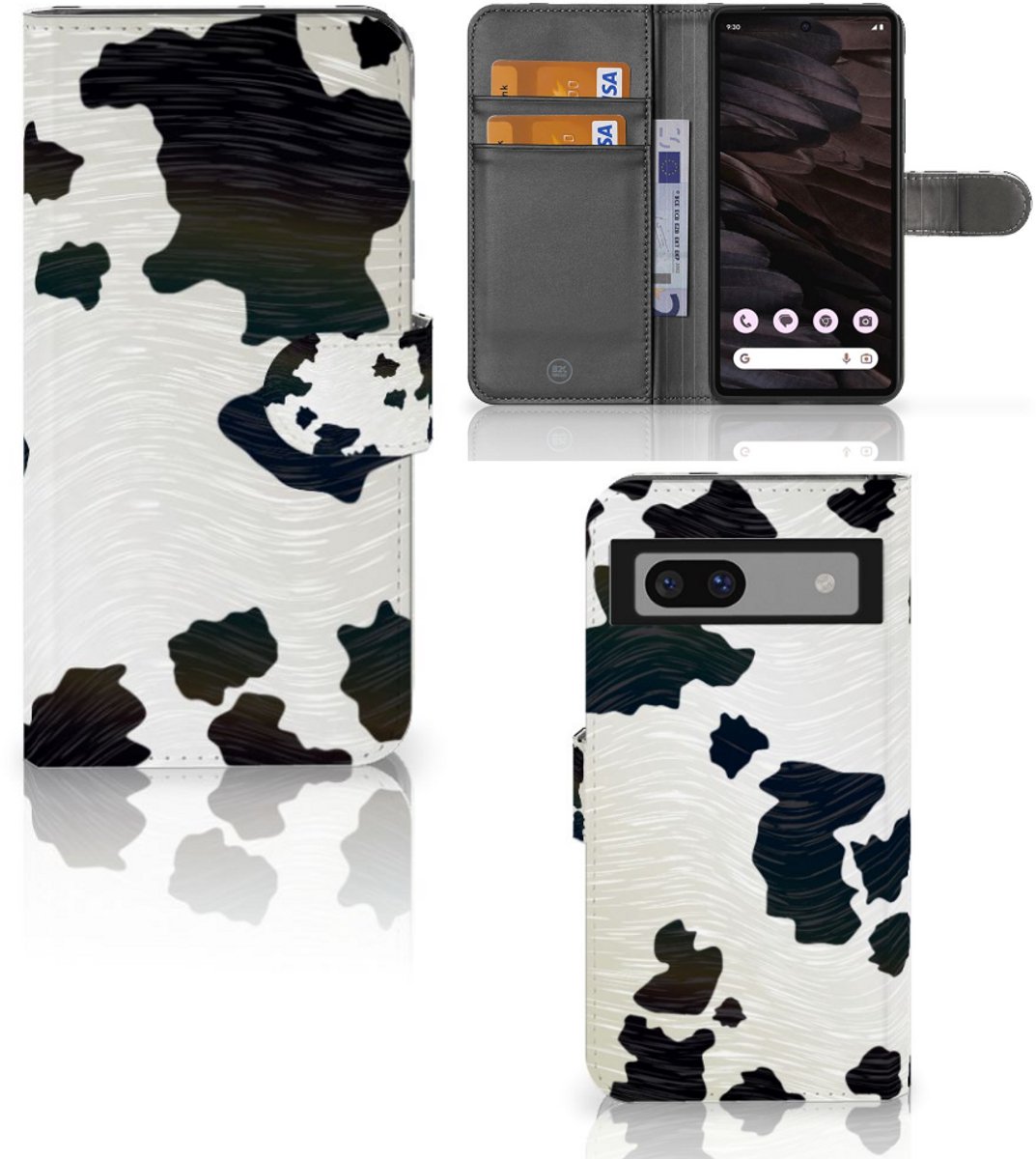 Google Pixel 7A Telefoonhoesje met Pasjes Koeienvlekken