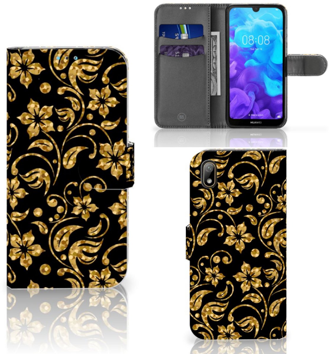 Huawei Y5 (2019) Hoesje Gouden Bloemen