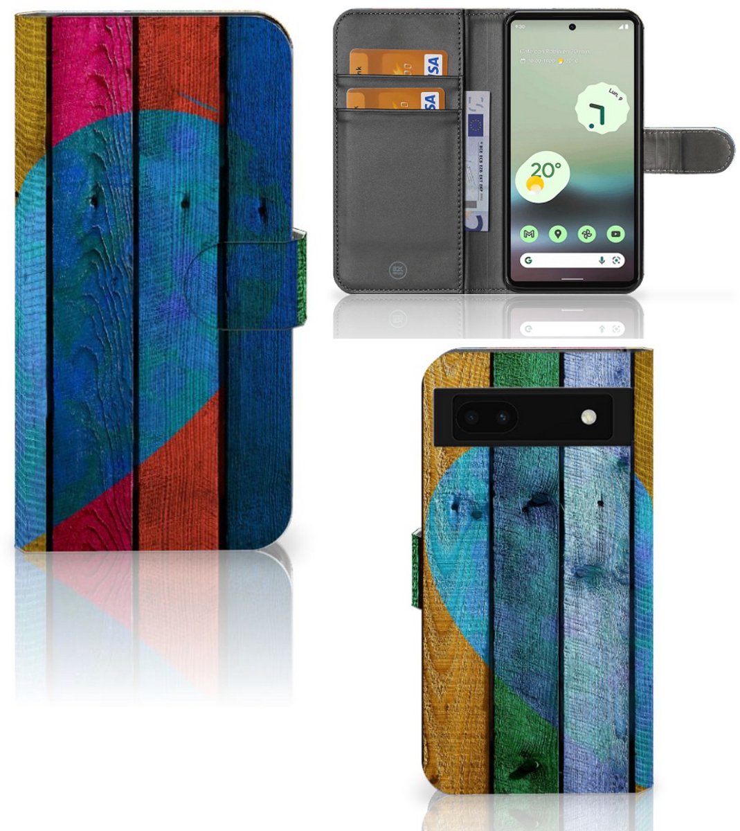 Google Pixel 6A Book Style Case Wood Heart - Cadeau voor je Vriend