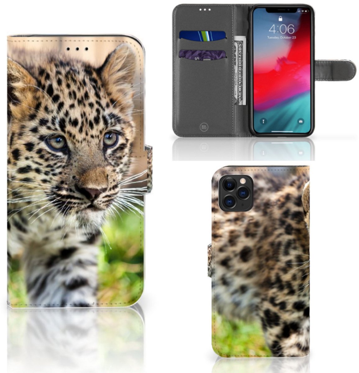 Apple iPhone 11 Pro Max Telefoonhoesje met Pasjes Baby Luipaard