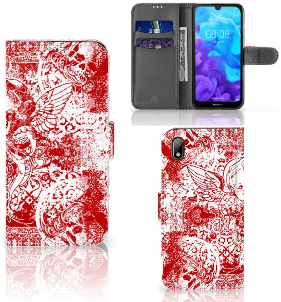 Telefoonhoesje met Naam Huawei Y5 (2019) Angel Skull Rood