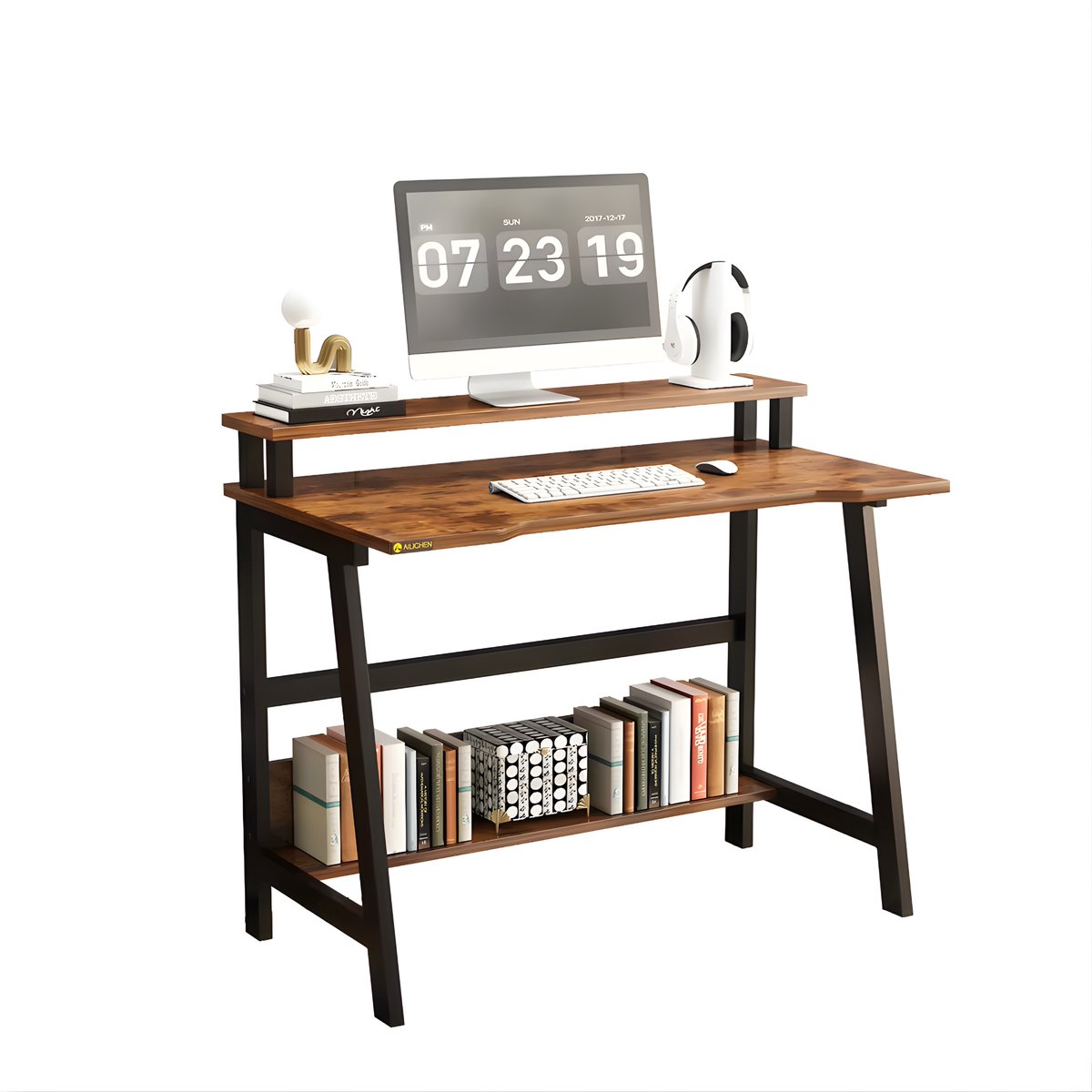 Happiq Computerbureau 80 cm met Monitorstandaard - Gaming & Thuiskantoor Bureau - Bruin Brown