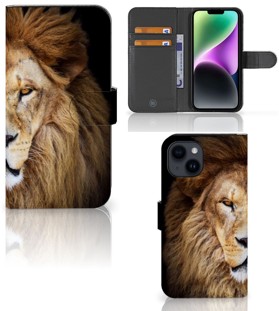 iPhone 15 Telefoonhoesje met Pasjes Leeuw