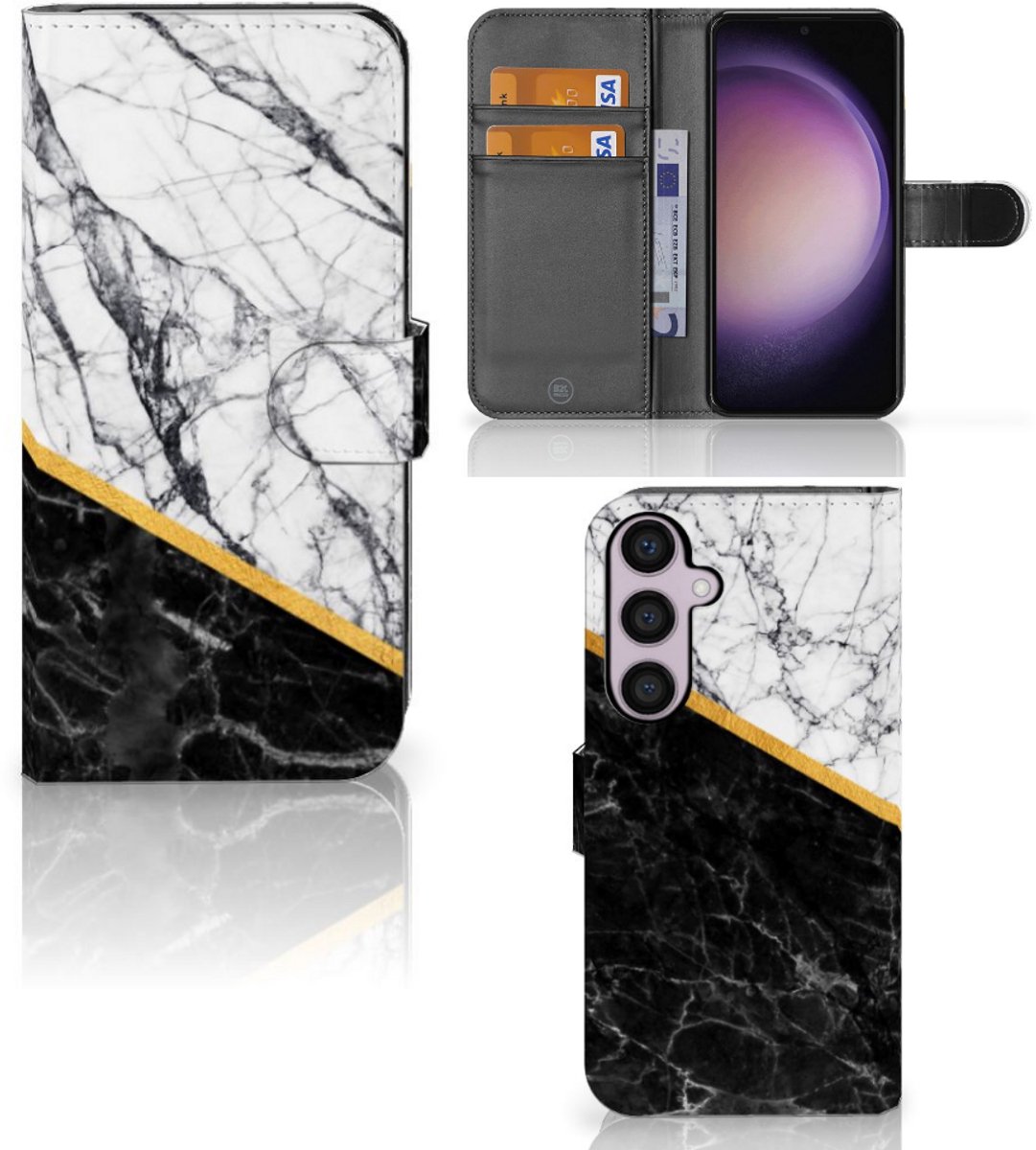 Samsung Galaxy S24 Plus Bookcase Marmer Wit Zwart - Origineel Cadeau Man