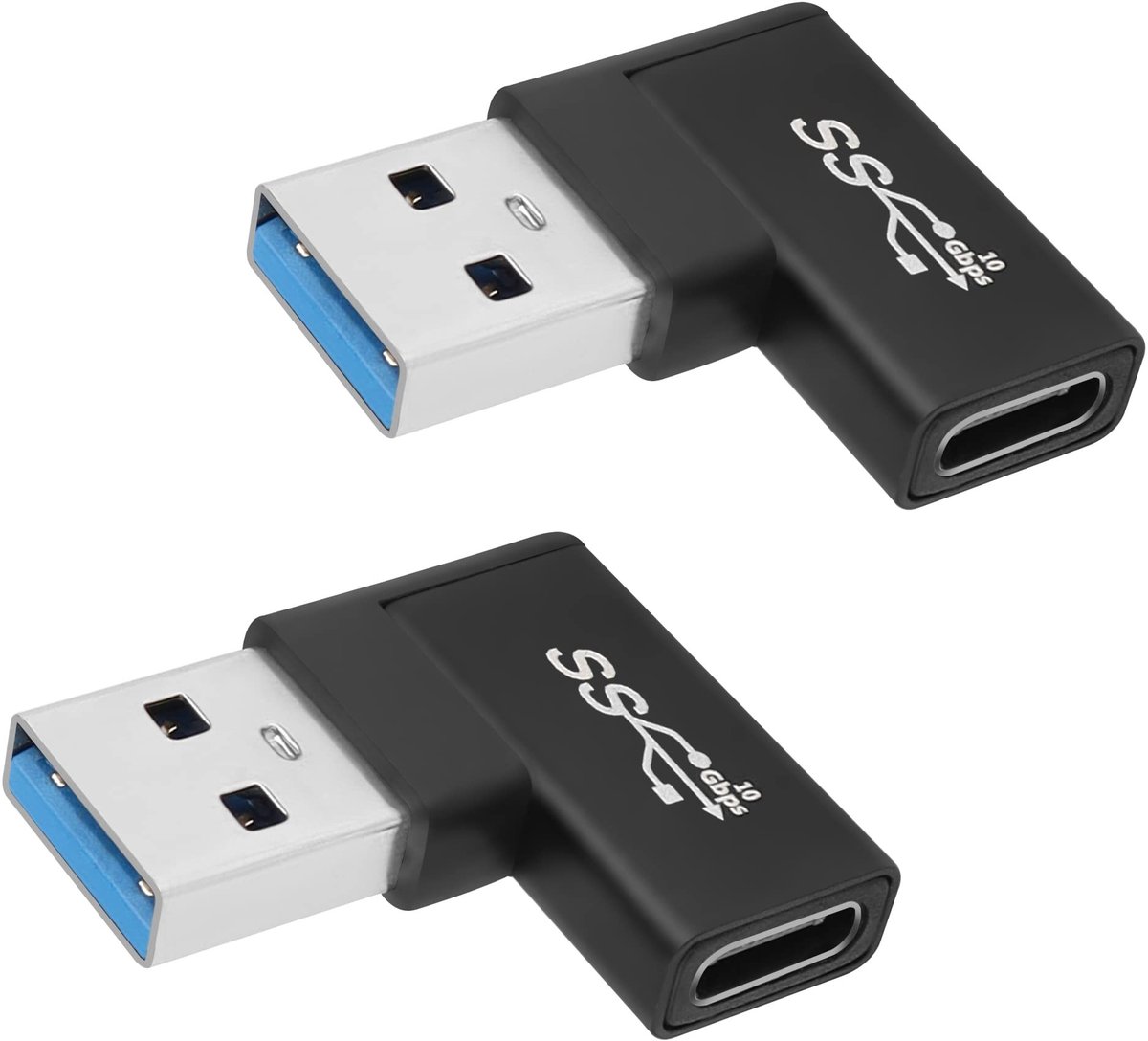 QIANRENON 90° USB 3.1 naar USB C Adapter - 10Gbps Gegevensoverdracht - 2 Stuks