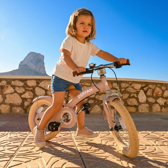 Deryan Luxe Kinderfiets 12 inch - 3 in 1 - loopfiets - Roze van Deryan — afbeelding 4