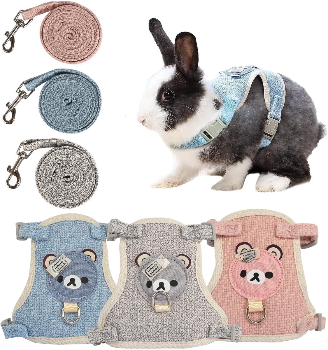 Cosensi - Rabbit Leash - Dwerghaas Harnas - 120 cm Verstelbaar - Kattenlijn - Ideaal voor Kleine Dieren - Set van 3