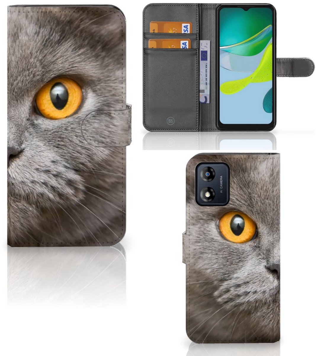 Telefoonhoesje met Pasjes Motorola Moto E13 4G Britse Korthaar
