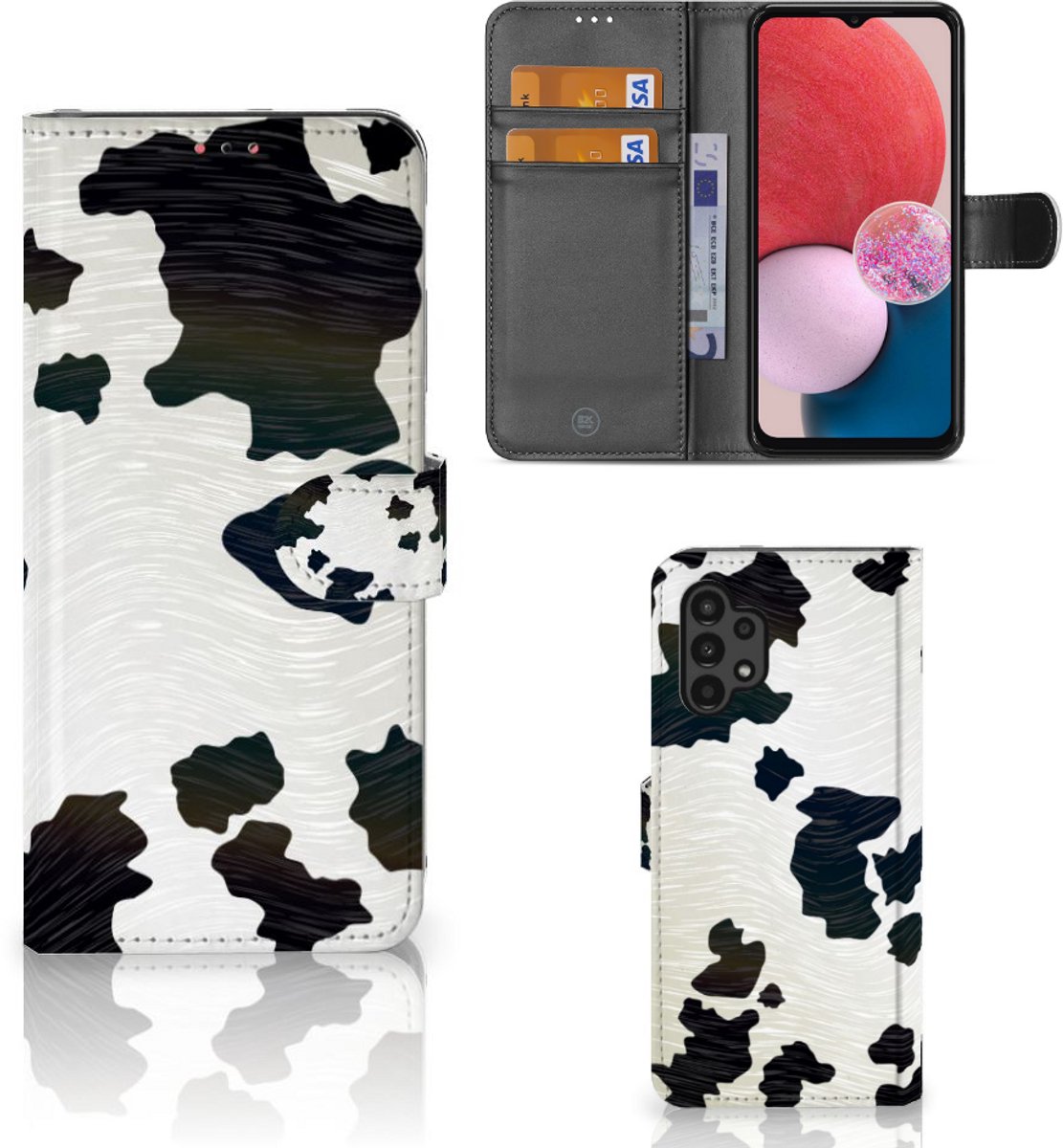 Book Case voor Samsung Galaxy A13 (4G) Telefoonhoesje met Pasjes Koeienvlekken