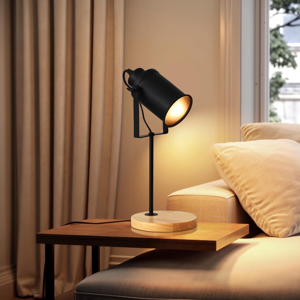 Haobosic - Tafellamp - Hout & Zwart - E27 (Excl. Lamp)