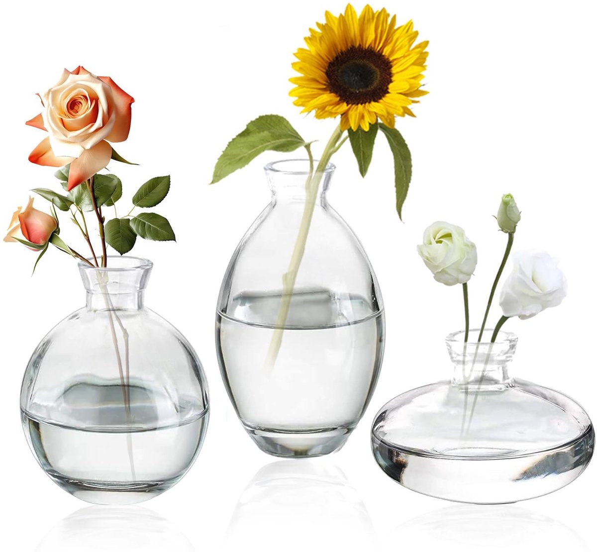 Cosensi - Mini Glass Bud Vases - Set van 6 - Perfect voor Tafeldecoratie - Transparant - Bloemenvaas - Vintage Stijl - Geschikt voor Feesten