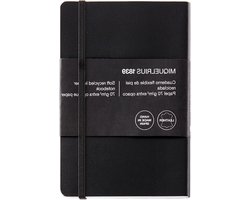 Miquelrius - Flexibel notitieboek van gerecycled leer, Formaat 8º 104 x 150 mm, 200 Vellen van 70 g/m², Extra ondoorzichtig papier, Gevoerd met 5 mm raster, Sluit met elastiek, Met index, Kleur zwart