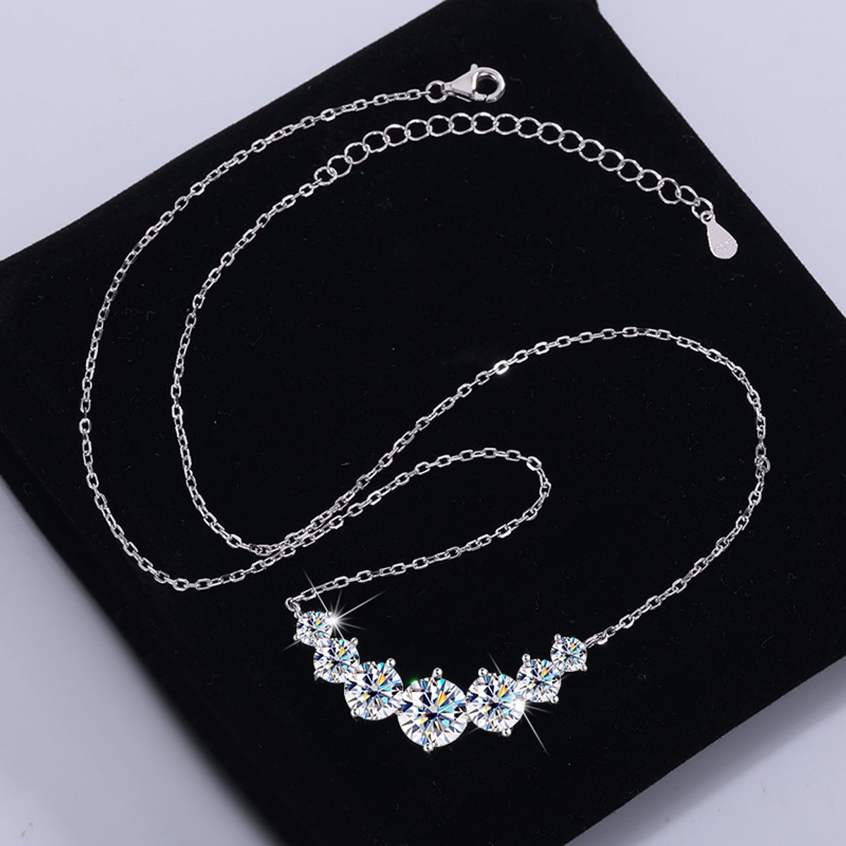 Goldpulse - Zilveren Ketting Dames - S925 Ketting met Moissanite - Verstelbare Lengte - Sieraden