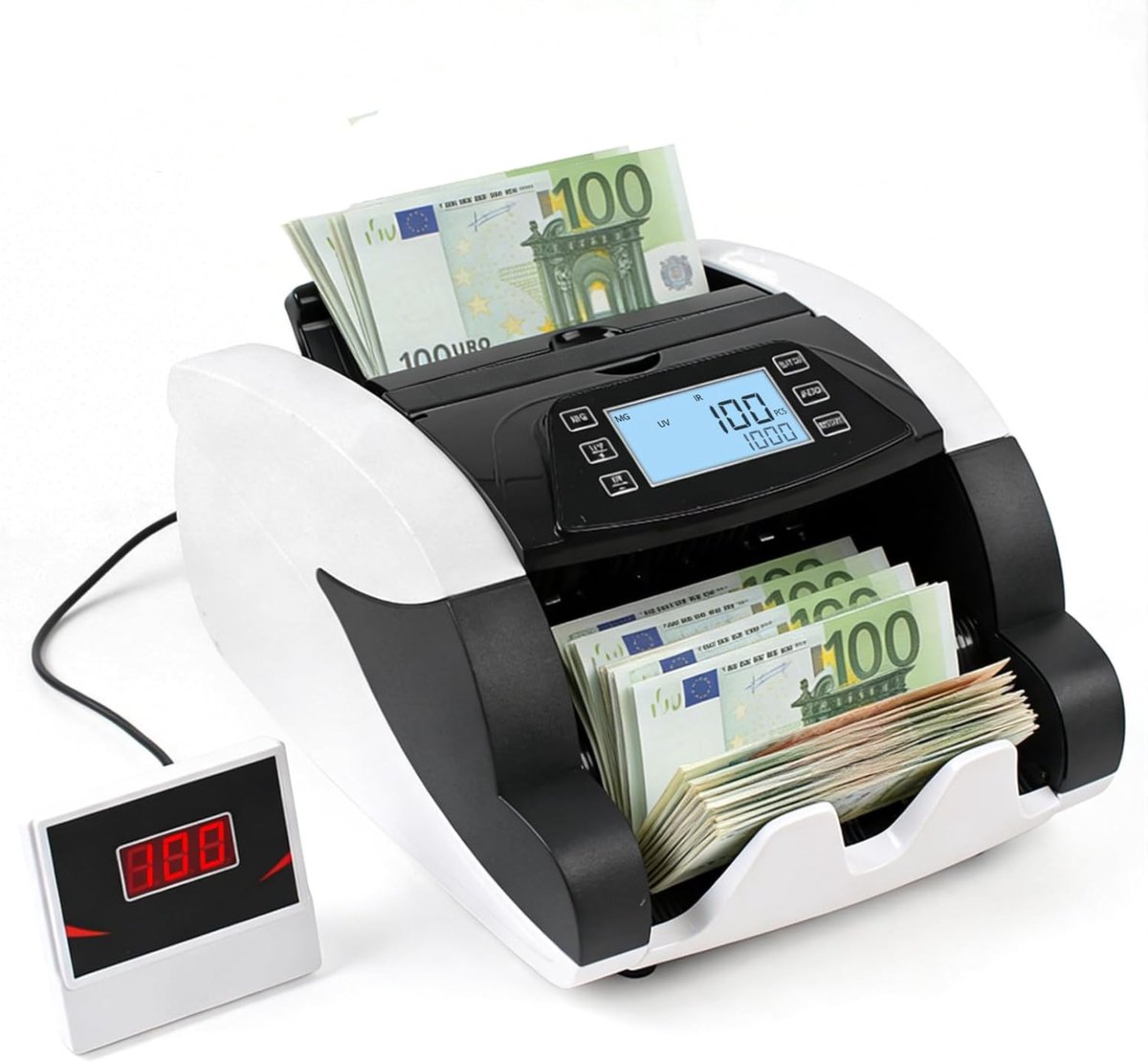 Geld Tel Machine - Bankbiljet Teller - Snel Geld Tellen - Valuta Detectie - 1100 Biljetten/Min - Zwart