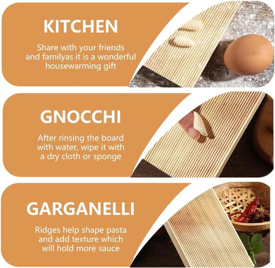 Houten Pastaroller - Gnocchi Plank - Handgemaakte Pasta Maken - Traditioneel Gevormde Groeven - 1 Stuk - Natuurlijk Hout van houten — afbeelding 5