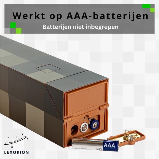 Lexorion PixelArt Torch Lamp 28 cm - LED Nachtlampje - USB Oplaadbaar - Sfeerverlichting - Kinderkamer & Gamekamer van lexorion — afbeelding 4