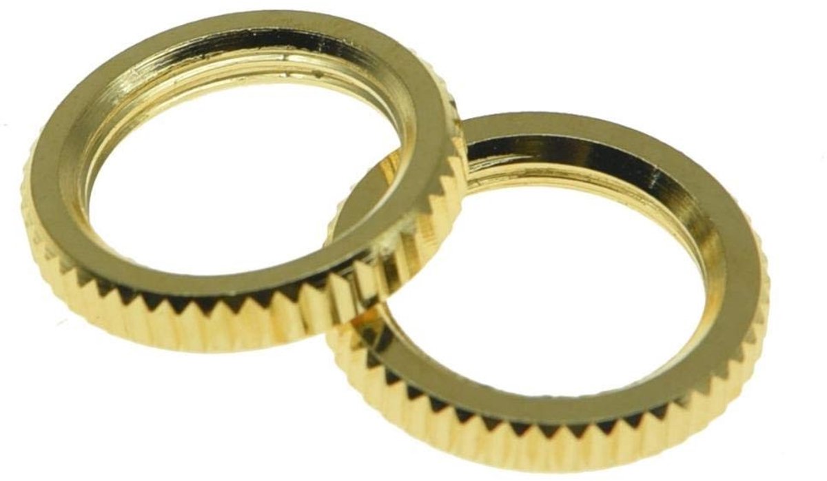 Set van 2 Fijn Geribbelde Gitaar Toggle Switch Moeren Geschikt voor Switchcraft Schakelaars in Goud - 15/32" Maat, Duurzaam en Stijlvol
