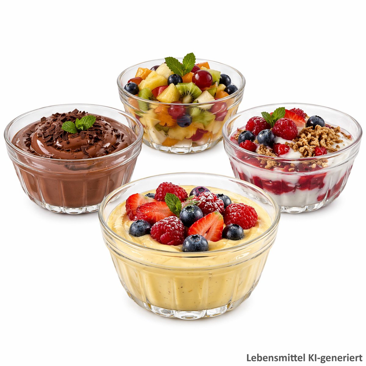 4-delige set CHIA dessertkom met reliëf van glas – YE9000540