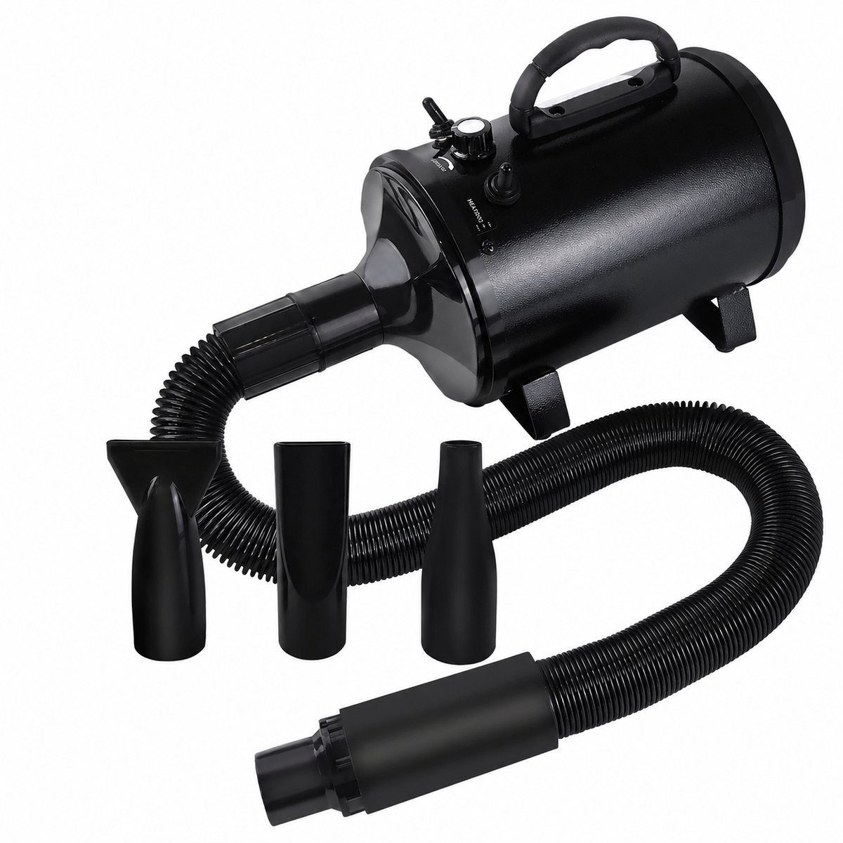 Sello! krachtige waterblazer – hondenföhn – drogen – instelbare snelheid, temperatuur – 3 opzetstukken – 500/2800 watt – zwart