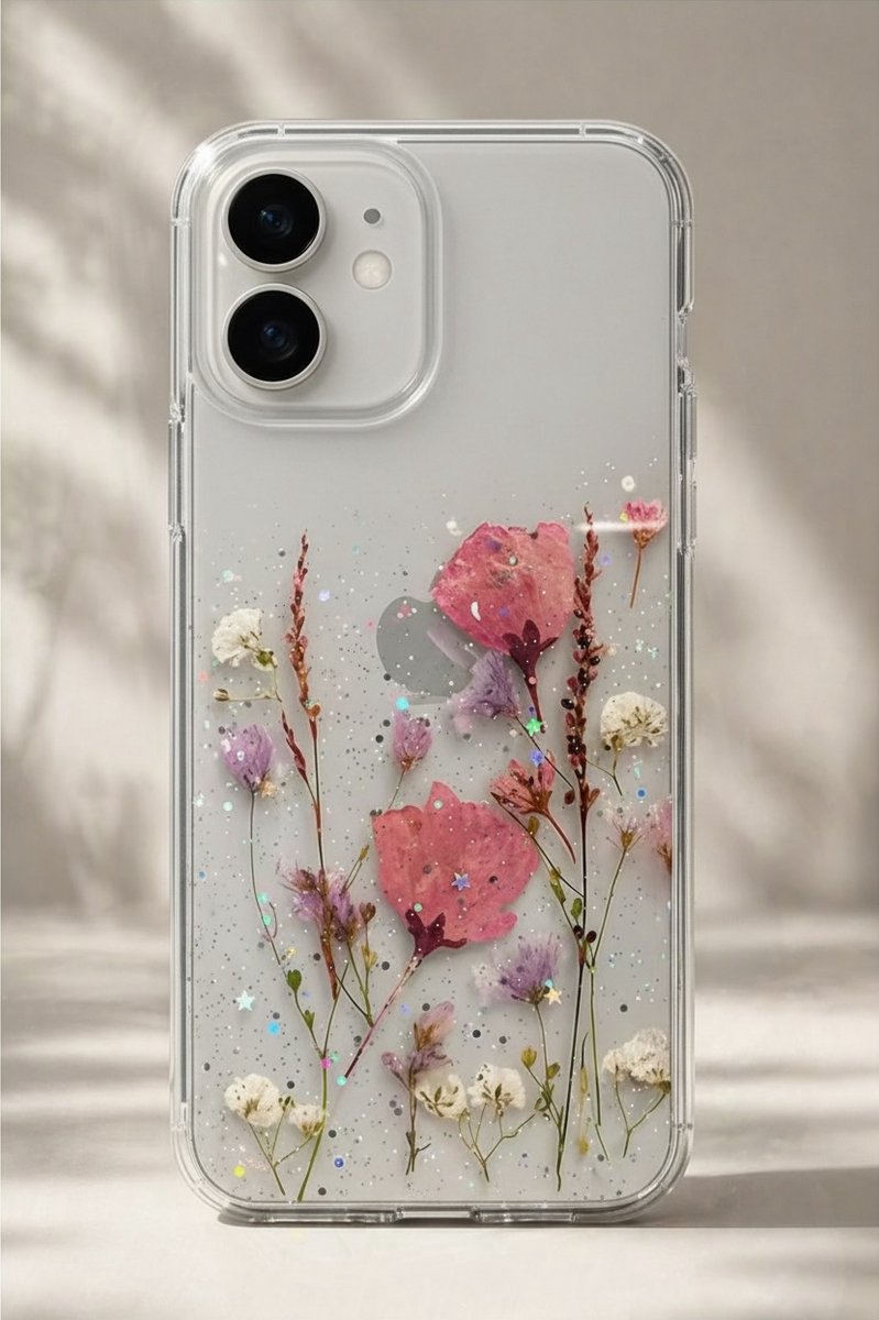 Vrolijk telefoonhoesje met echte bloemetjes geschikt voor je Iphone 12