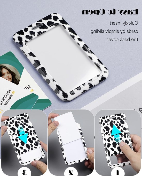 Stijlvolle ID-kaarthouder met sneeuwluipaardprint, retractable badge reel en afneembare lanyard voor kantoor en onderwijs — afbeelding 3