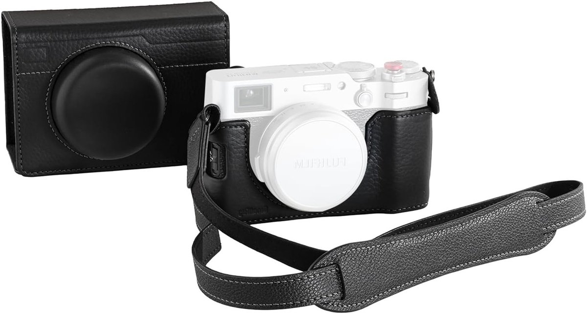 Leren Wallet Case voor Fujifilm X100VI met Halve Tas en Schouderband - Beschermende en Draagbare Accessoire voor Fotografie