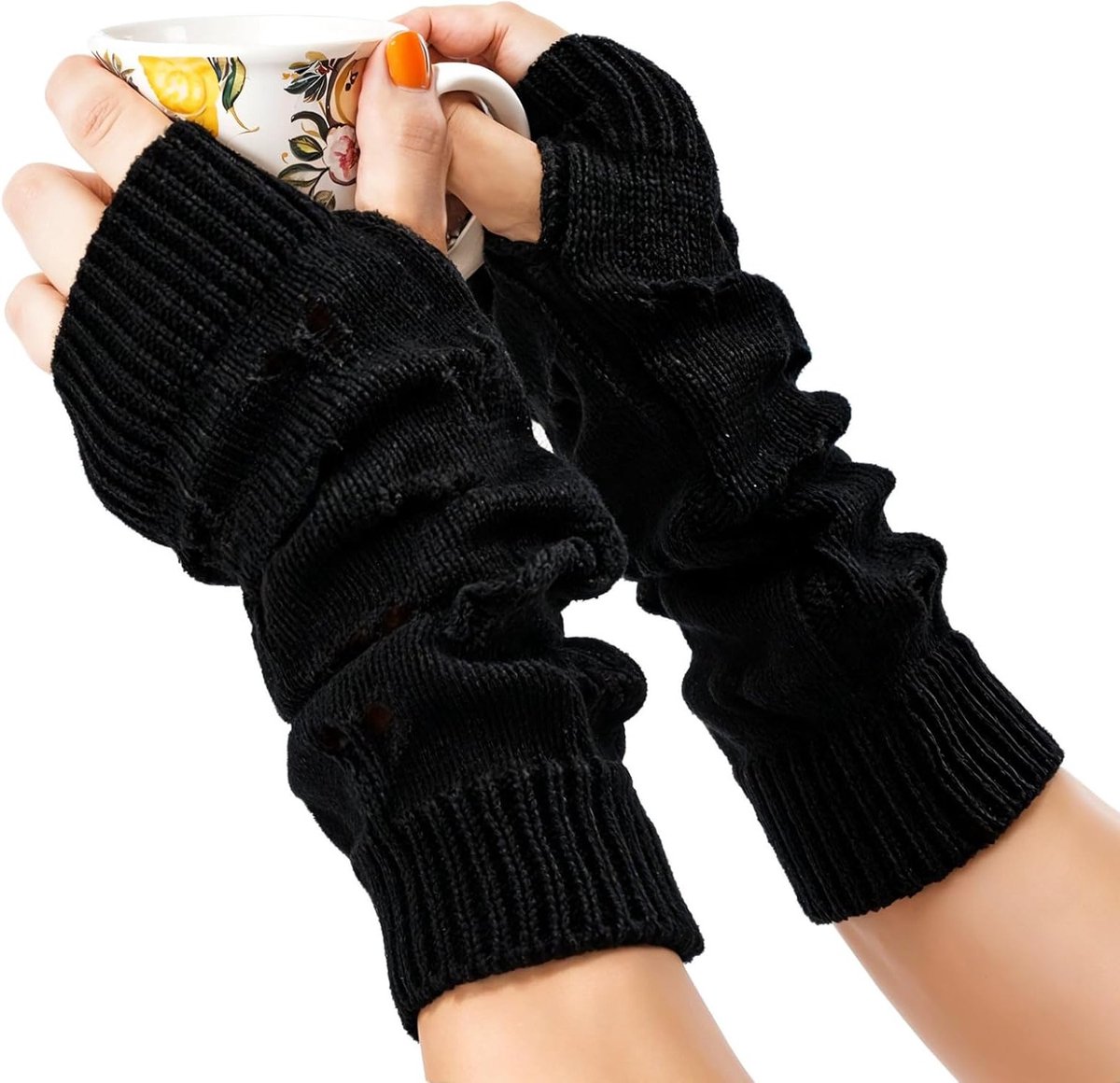 Grunge Handschoenen voor de Winter, Gebreide Vingerloze EMO Handschoenen, Armwarmers voor Halloween, Cosplay en Feestjes