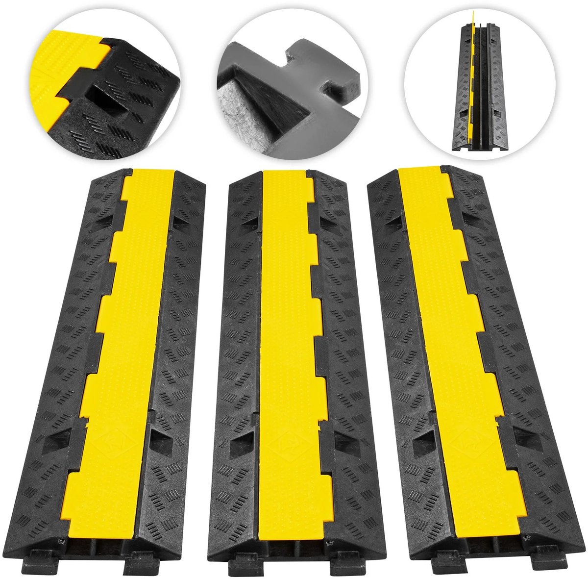 EMVAE kabelgoot oprit - kabelbrug - kabelbeschermer - 2 kanalen - 3 stuks - 101 x 24,5 x 5 cm - rubber en PVC - zwart/geel