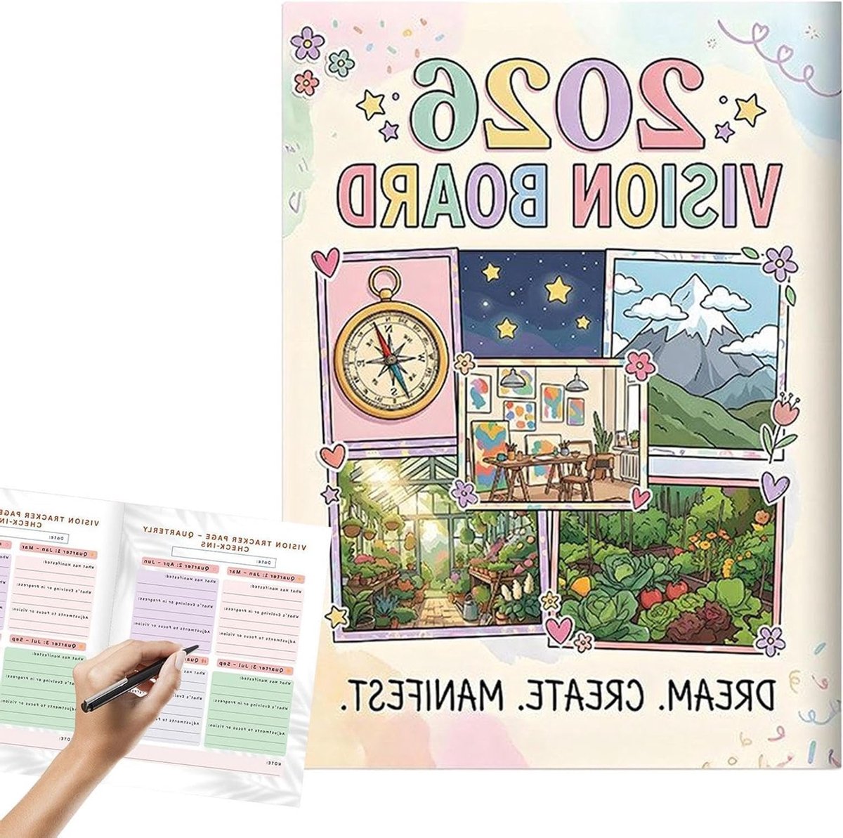 Vision Board 2026 - Creatief boek voor doelen, gewoontes en dankbaarheid met een bucketlist en mindfulness-journal voor volwassenen