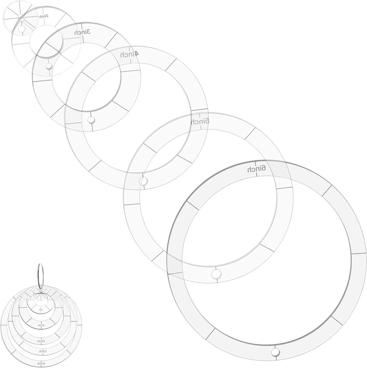 Set van 6 Acryl Quilten Sjablonen voor Cirkelvormen, Naaien Stencils met Binder Ringen en Liniaal voor Patchwork en DIY Ambachten, 1 tot 6 Inch Diameter