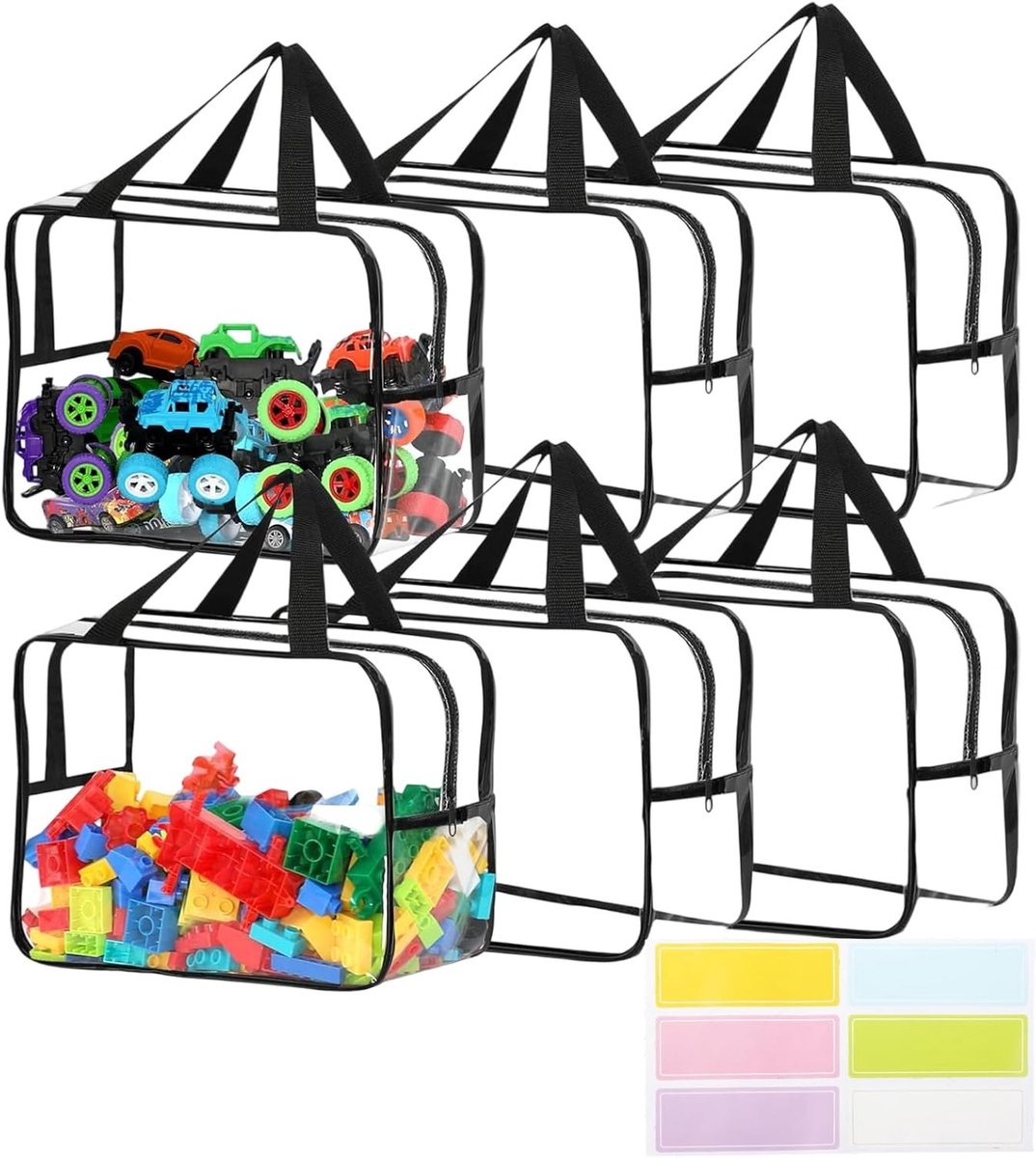 Ruime Opbergzakken voor Speelgoed - 6 Stuks - Waterdicht PVC - Herbruikbare Tas voor Baby Speelgoed en Boeken - 30x20x20cm