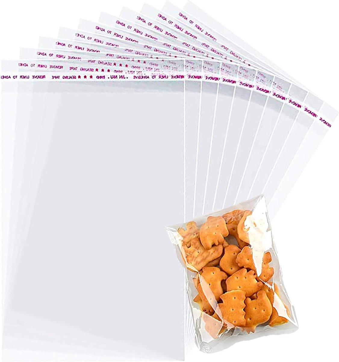 Set van 100 hersluitbare cellofaanzakjes 7 x 13 cm, zelfklevende zakjes voor snoep, koekjes en cadeaus, ideaal voor verpakking en cadeauverpakking