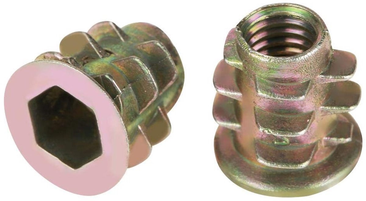 M5 10mm Zink Legering Hex Drive Hoofd Insteekmoeren voor Hout, 50 Stuks - Draadmoeren voor Meubels, Bevestigingsmateriaal en Gereedschap