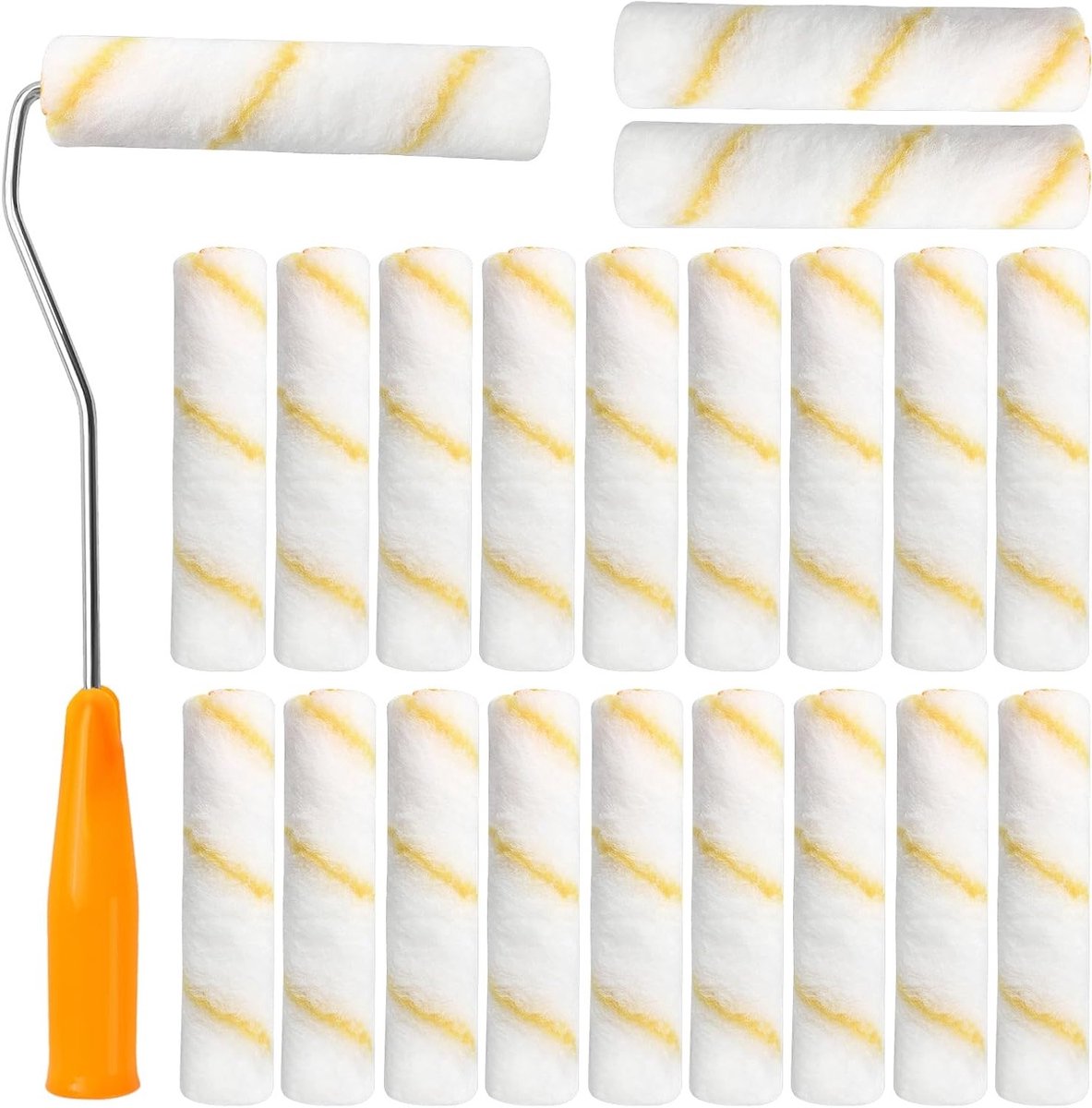 Set van 20 Kleine Verfrollers 10 cm met Handvat - Professionele Verfroller voor Muurverf, Geschikt voor Watergedragen en Lichte Oplosmiddelverf, Ideaal voor Detailwerk en Kleine Oppervlakken