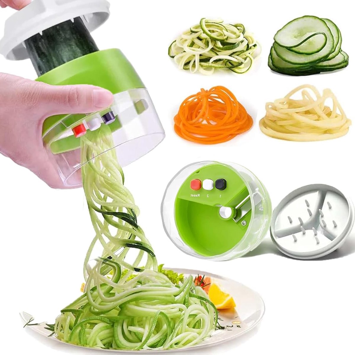 4-in-1 Spiral Cutter voor Groenten - Maak Zucchini Spaghetti, Wortel Spaghetti en Meer! Perfect voor Gezonde Maaltijden en Creatieve Gerechten