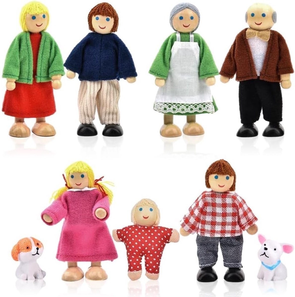 Houten Poppenhuis Poppenfamilie Set - Creatieve Speelset voor Kinderen