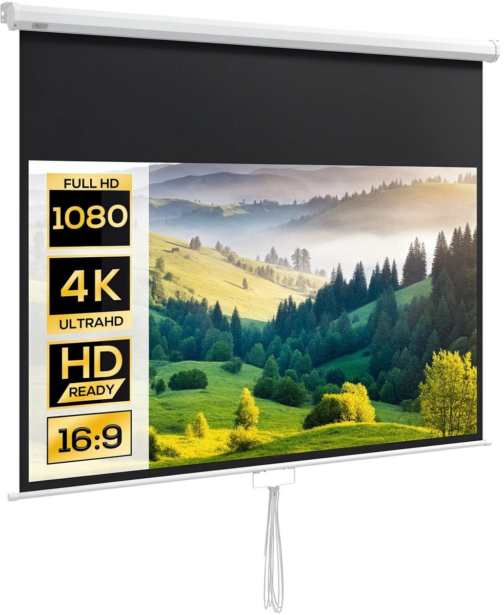 MakkelijkMooi 80 inch Projectiescherm met wand- of plafondbevestiging - 16:9 Formaat - 4K Ultra HD - 160° Brede Kijkhoek