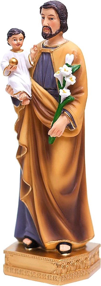 Heilige Jozef met Kind - 20cm Houten Religieuze Standbeeld, Handgeschilderde Decoratie, Perfect voor Verzameling en Religieuze Geschenken